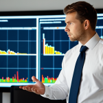 A focused male business professional in a modest business suit, white shirt, and tie, standing in a contemporary, softly lit office. He is initially observing a complex, somewhat blurred digital data projection of a risk chart, symbolizing uncertainty. His expression subtly shifts as if a light dawns, and one hand gestures towards a clearer, more defined section of the projection, indicating emerging understanding. Professional photography, soft studio lighting, high resolution, detailed, safe for work, appropriate content, fully clothed, professional dress, perfect anatomy, correct proportions, natural pose, well-formed hands, proper finger count, natural body proportions, professional, family-friendly.