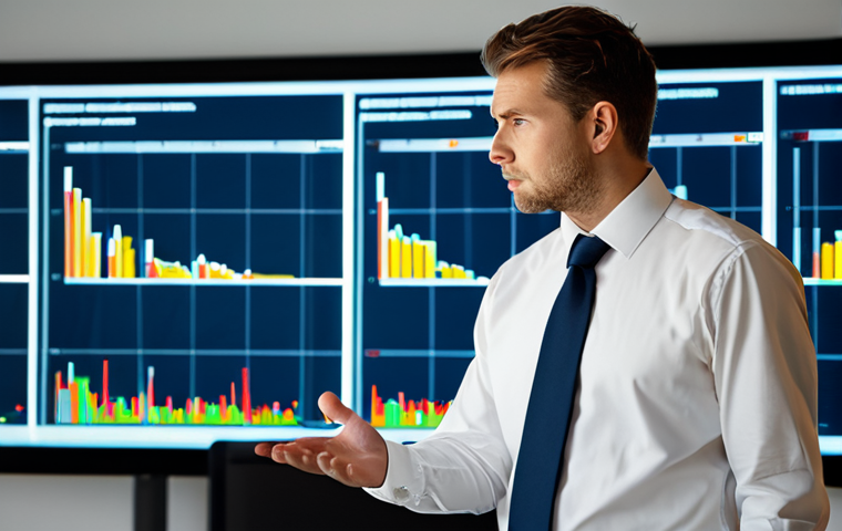 A focused male business professional in a modest business suit, white shirt, and tie, standing in a contemporary, softly lit office. He is initially observing a complex, somewhat blurred digital data projection of a risk chart, symbolizing uncertainty. His expression subtly shifts as if a light dawns, and one hand gestures towards a clearer, more defined section of the projection, indicating emerging understanding. Professional photography, soft studio lighting, high resolution, detailed, safe for work, appropriate content, fully clothed, professional dress, perfect anatomy, correct proportions, natural pose, well-formed hands, proper finger count, natural body proportions, professional, family-friendly.